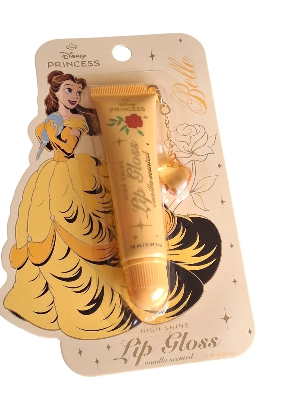Disney Belle Vanilla Lip Gloss with Heart Charm - Yellow & Gold